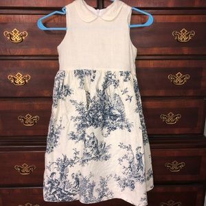 Girls Toile Dress, Cream and Navy